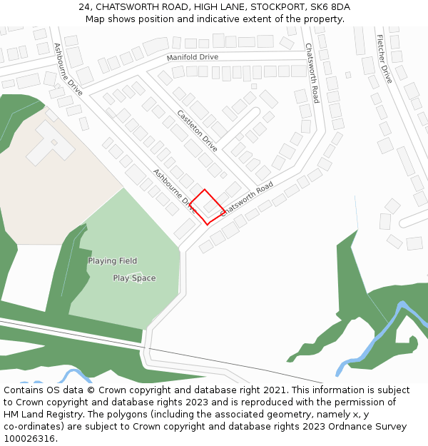 24, CHATSWORTH ROAD, HIGH LANE, STOCKPORT, SK6 8DA: Location map and indicative extent of plot