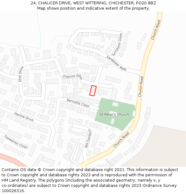 24, CHAUCER DRIVE, WEST WITTERING, CHICHESTER, PO20 8BZ: Location map and indicative extent of plot