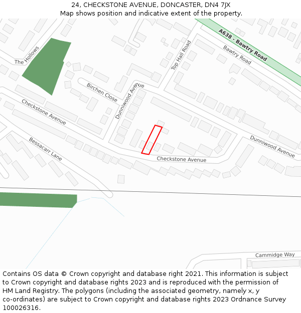 24, CHECKSTONE AVENUE, DONCASTER, DN4 7JX: Location map and indicative extent of plot