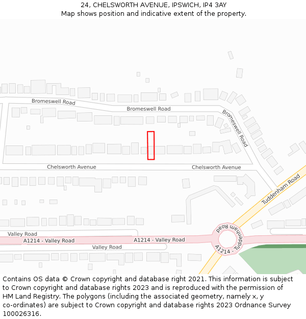 24, CHELSWORTH AVENUE, IPSWICH, IP4 3AY: Location map and indicative extent of plot