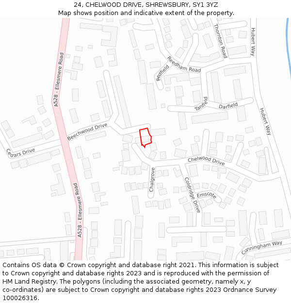 24, CHELWOOD DRIVE, SHREWSBURY, SY1 3YZ: Location map and indicative extent of plot