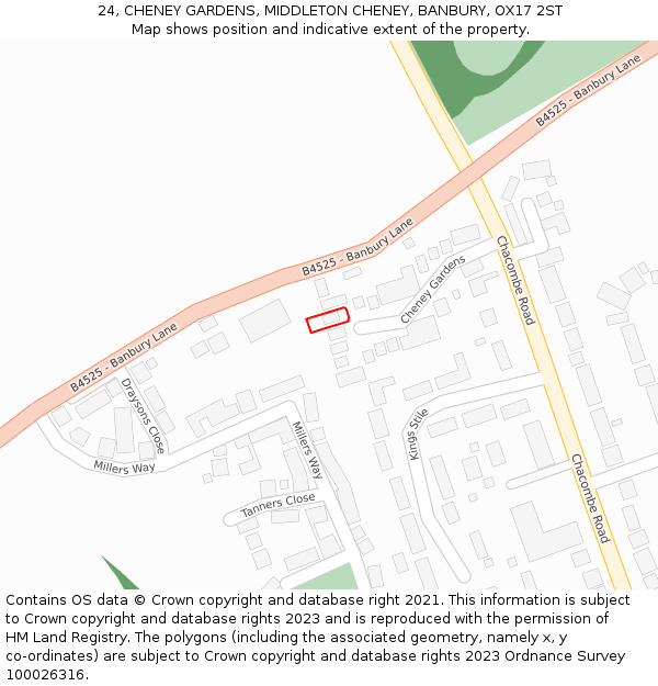 24, CHENEY GARDENS, MIDDLETON CHENEY, BANBURY, OX17 2ST: Location map and indicative extent of plot