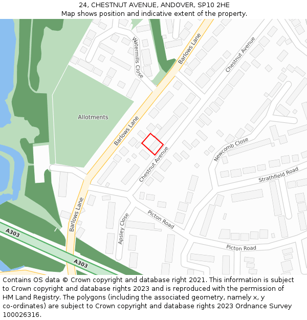 24, CHESTNUT AVENUE, ANDOVER, SP10 2HE: Location map and indicative extent of plot