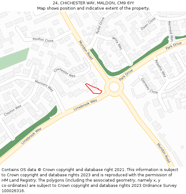 24, CHICHESTER WAY, MALDON, CM9 6YY: Location map and indicative extent of plot