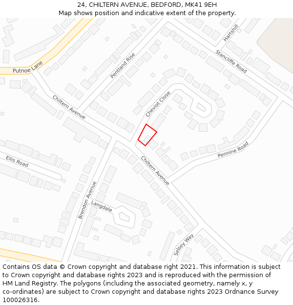 24, CHILTERN AVENUE, BEDFORD, MK41 9EH: Location map and indicative extent of plot