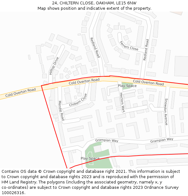 24, CHILTERN CLOSE, OAKHAM, LE15 6NW: Location map and indicative extent of plot