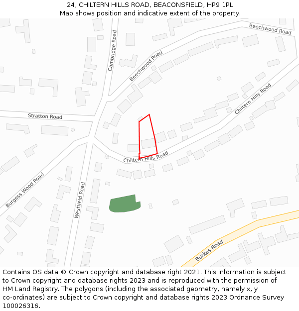 24, CHILTERN HILLS ROAD, BEACONSFIELD, HP9 1PL: Location map and indicative extent of plot