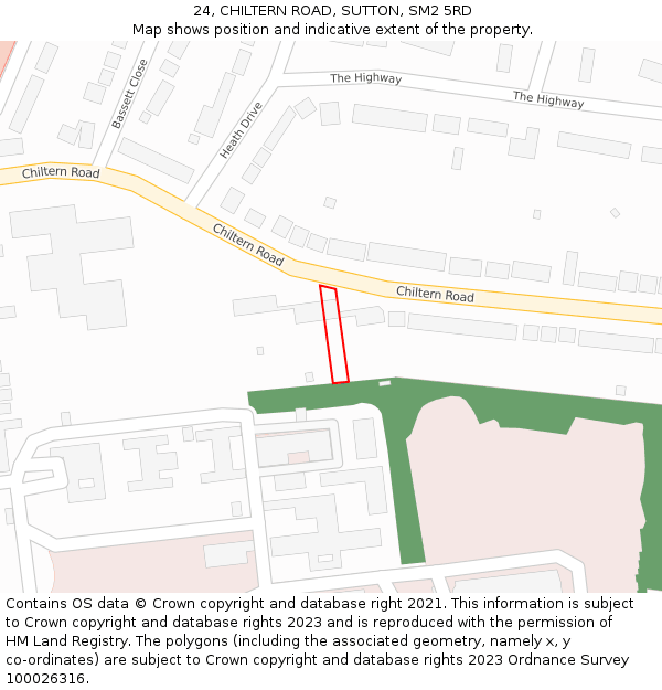 24, CHILTERN ROAD, SUTTON, SM2 5RD: Location map and indicative extent of plot