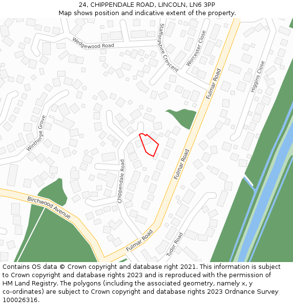 24, CHIPPENDALE ROAD, LINCOLN, LN6 3PP: Location map and indicative extent of plot
