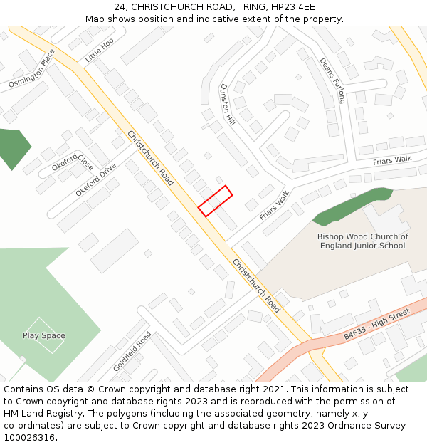 24, CHRISTCHURCH ROAD, TRING, HP23 4EE: Location map and indicative extent of plot