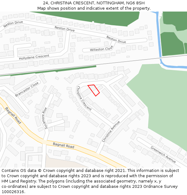 24, CHRISTINA CRESCENT, NOTTINGHAM, NG6 8SH: Location map and indicative extent of plot