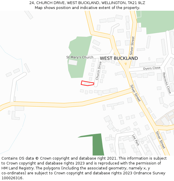 24, CHURCH DRIVE, WEST BUCKLAND, WELLINGTON, TA21 9LZ: Location map and indicative extent of plot