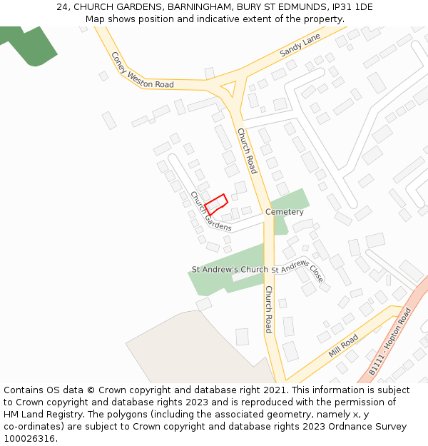 24, CHURCH GARDENS, BARNINGHAM, BURY ST EDMUNDS, IP31 1DE: Location map and indicative extent of plot