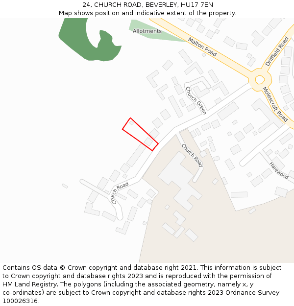 24, CHURCH ROAD, BEVERLEY, HU17 7EN: Location map and indicative extent of plot
