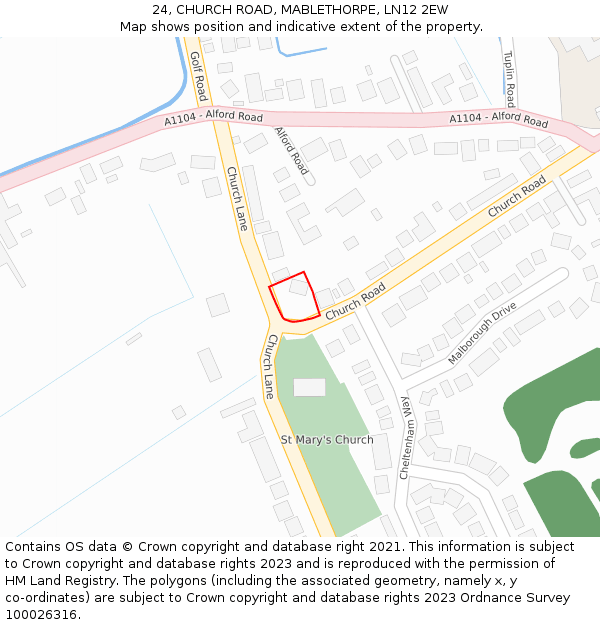 24, CHURCH ROAD, MABLETHORPE, LN12 2EW: Location map and indicative extent of plot
