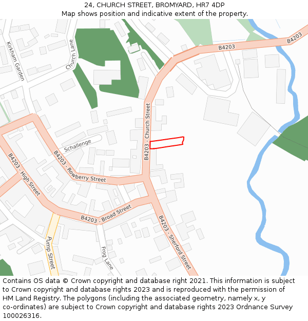 24, CHURCH STREET, BROMYARD, HR7 4DP: Location map and indicative extent of plot