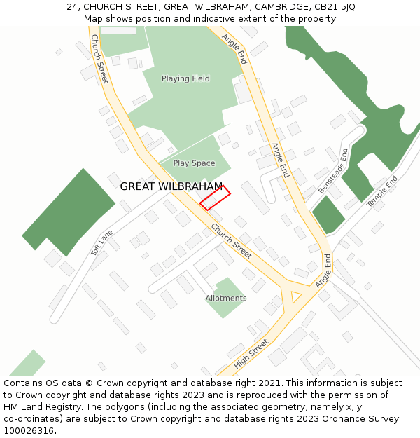 24, CHURCH STREET, GREAT WILBRAHAM, CAMBRIDGE, CB21 5JQ: Location map and indicative extent of plot