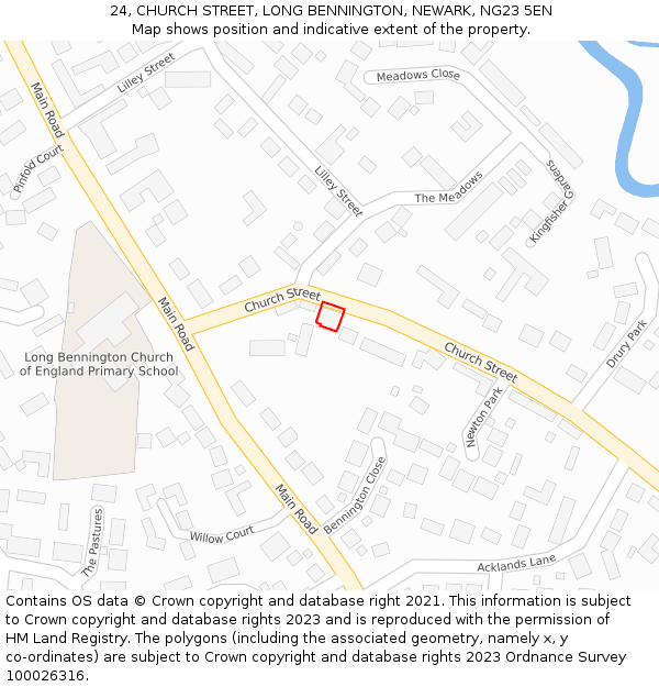 24, CHURCH STREET, LONG BENNINGTON, NEWARK, NG23 5EN: Location map and indicative extent of plot