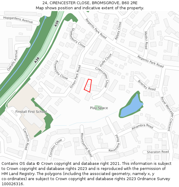 24, CIRENCESTER CLOSE, BROMSGROVE, B60 2RE: Location map and indicative extent of plot