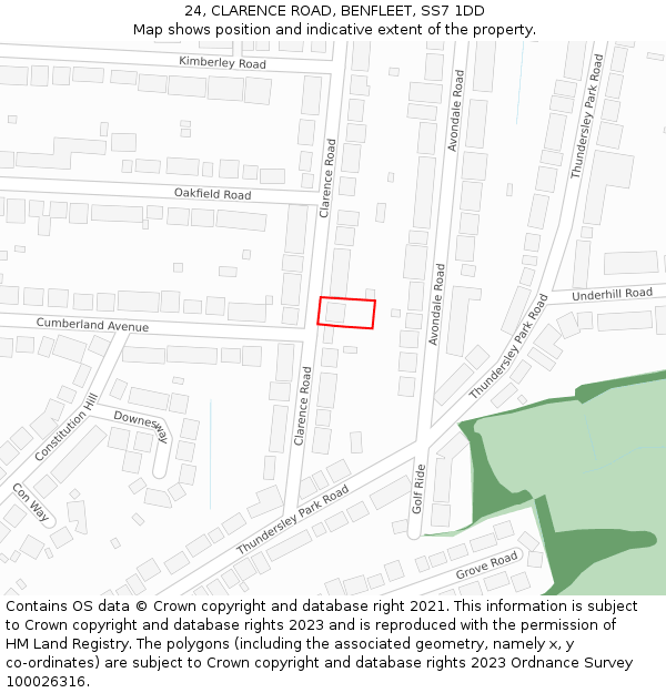 24, CLARENCE ROAD, BENFLEET, SS7 1DD: Location map and indicative extent of plot