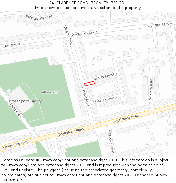 24, CLARENCE ROAD, BROMLEY, BR1 2DH: Location map and indicative extent of plot