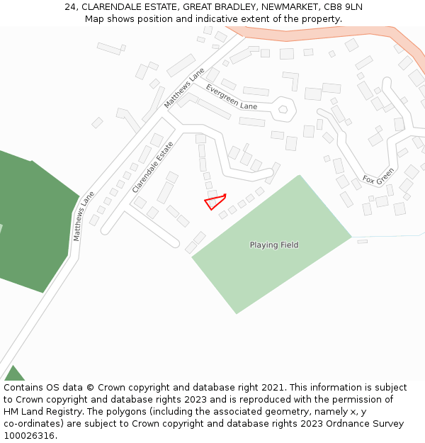 24, CLARENDALE ESTATE, GREAT BRADLEY, NEWMARKET, CB8 9LN: Location map and indicative extent of plot