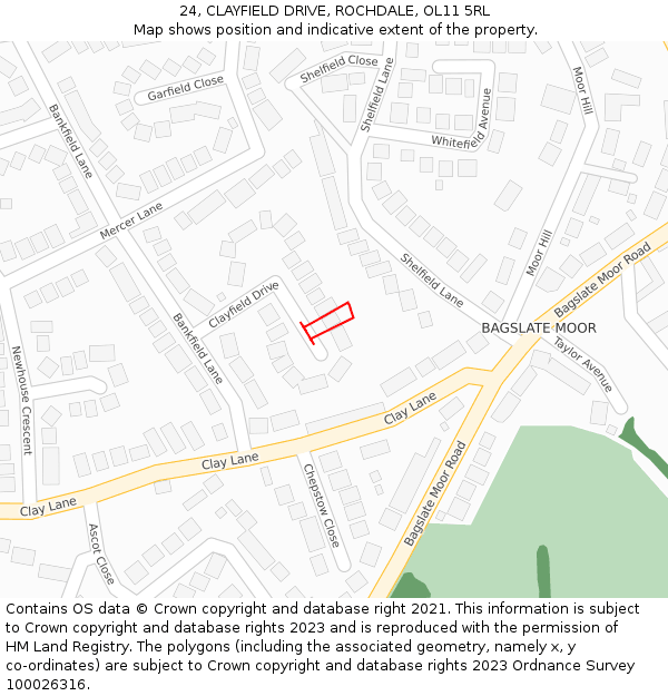 24, CLAYFIELD DRIVE, ROCHDALE, OL11 5RL: Location map and indicative extent of plot