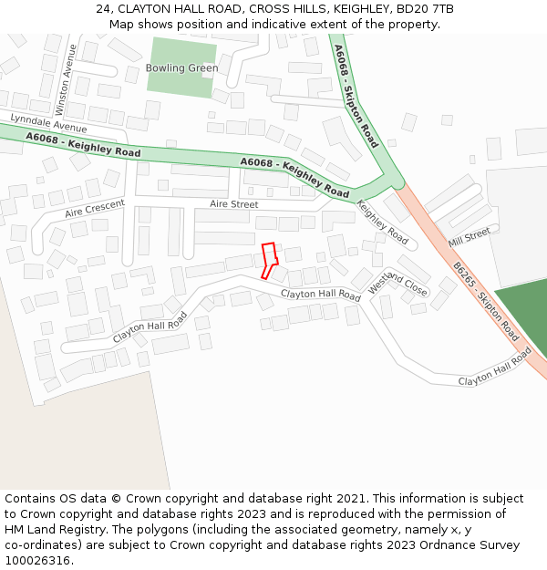 24, CLAYTON HALL ROAD, CROSS HILLS, KEIGHLEY, BD20 7TB: Location map and indicative extent of plot