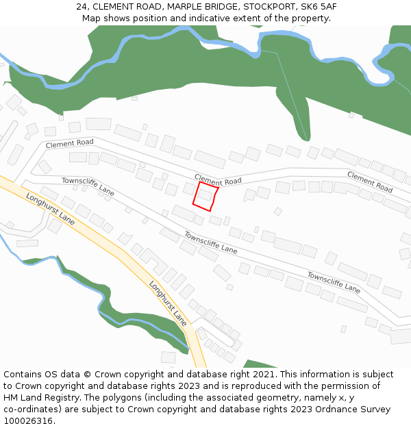 24, CLEMENT ROAD, MARPLE BRIDGE, STOCKPORT, SK6 5AF: Location map and indicative extent of plot