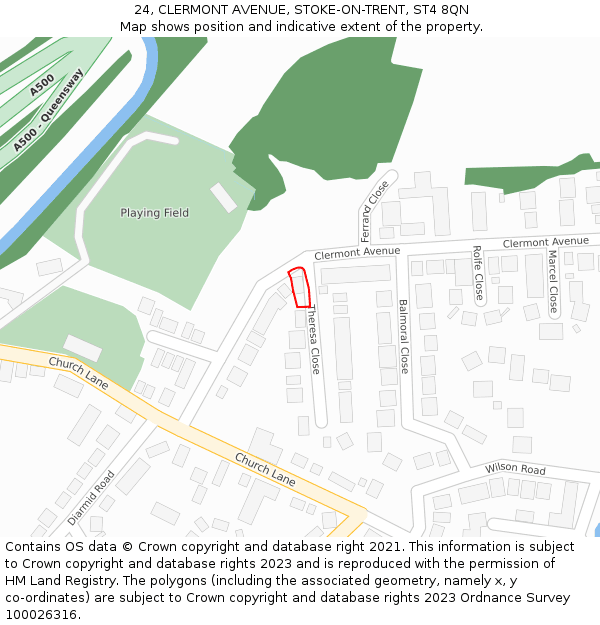 24, CLERMONT AVENUE, STOKE-ON-TRENT, ST4 8QN: Location map and indicative extent of plot