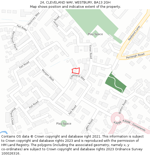 24, CLEVELAND WAY, WESTBURY, BA13 2GH: Location map and indicative extent of plot