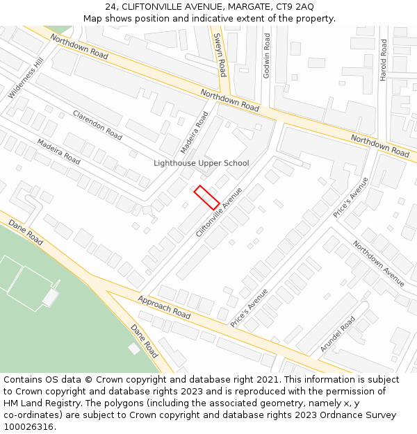 24, CLIFTONVILLE AVENUE, MARGATE, CT9 2AQ: Location map and indicative extent of plot