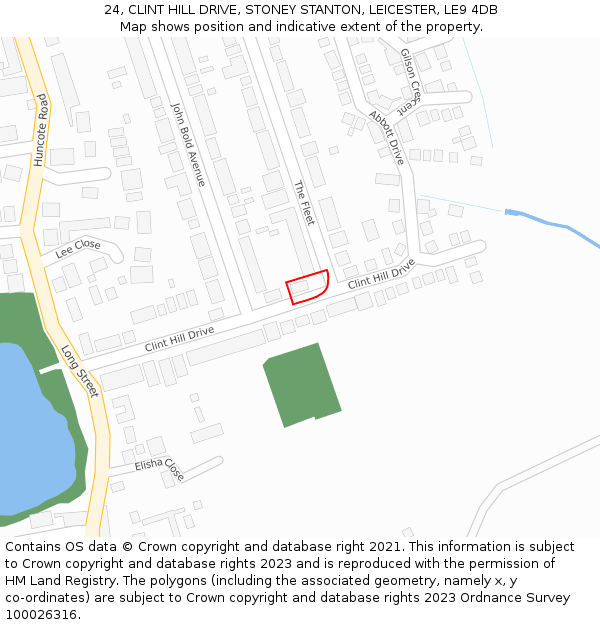 24, CLINT HILL DRIVE, STONEY STANTON, LEICESTER, LE9 4DB: Location map and indicative extent of plot