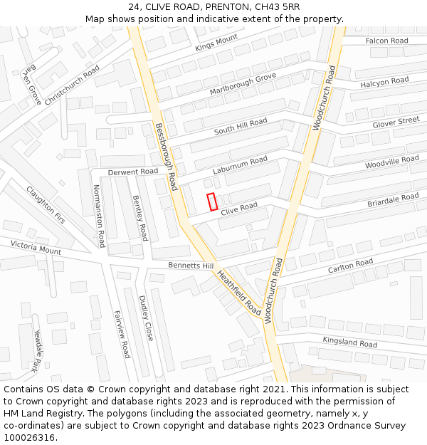 24, CLIVE ROAD, PRENTON, CH43 5RR: Location map and indicative extent of plot