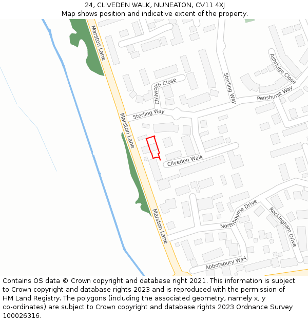 24, CLIVEDEN WALK, NUNEATON, CV11 4XJ: Location map and indicative extent of plot