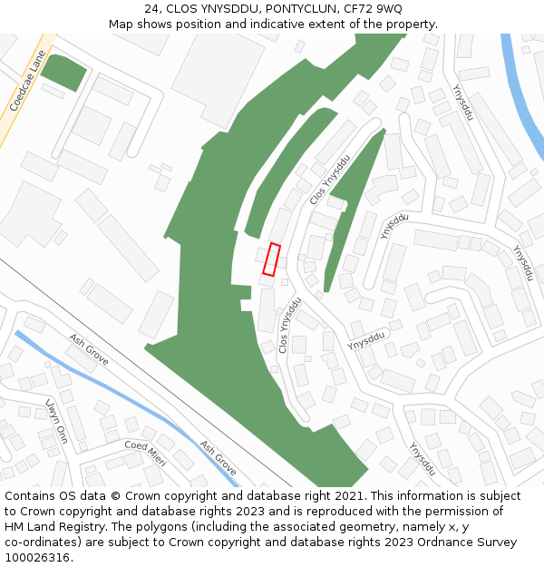 24, CLOS YNYSDDU, PONTYCLUN, CF72 9WQ: Location map and indicative extent of plot