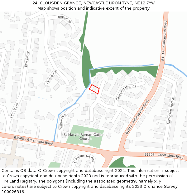 24, CLOUSDEN GRANGE, NEWCASTLE UPON TYNE, NE12 7YW: Location map and indicative extent of plot