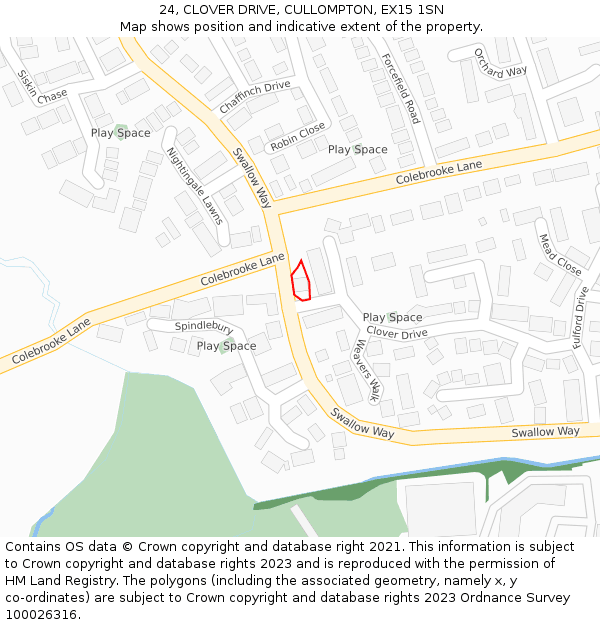 24, CLOVER DRIVE, CULLOMPTON, EX15 1SN: Location map and indicative extent of plot