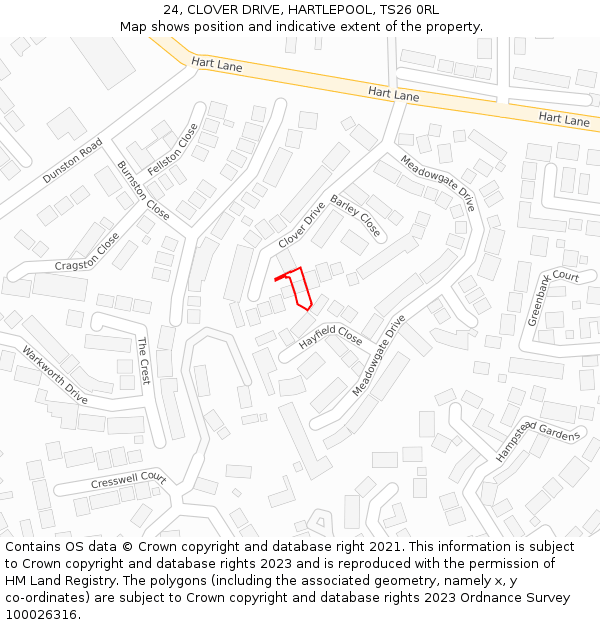 24, CLOVER DRIVE, HARTLEPOOL, TS26 0RL: Location map and indicative extent of plot