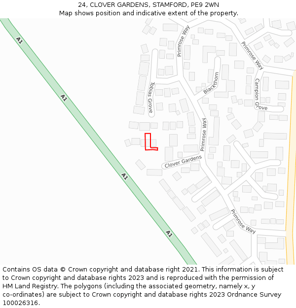 24, CLOVER GARDENS, STAMFORD, PE9 2WN: Location map and indicative extent of plot