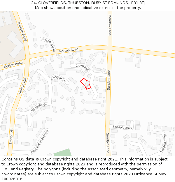 24, CLOVERFIELDS, THURSTON, BURY ST EDMUNDS, IP31 3TJ: Location map and indicative extent of plot