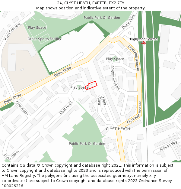 24, CLYST HEATH, EXETER, EX2 7TA: Location map and indicative extent of plot