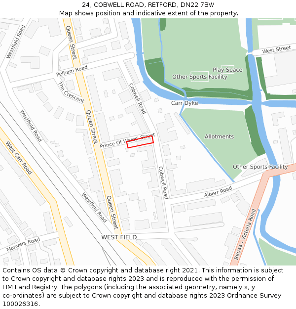 24, COBWELL ROAD, RETFORD, DN22 7BW: Location map and indicative extent of plot