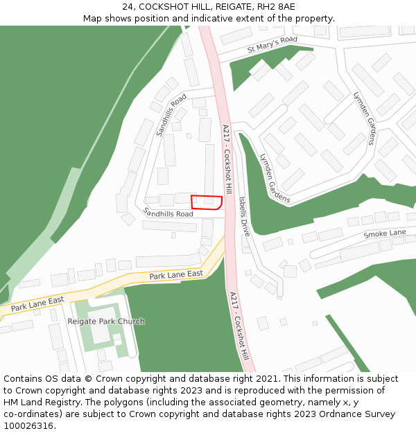 24, COCKSHOT HILL, REIGATE, RH2 8AE: Location map and indicative extent of plot