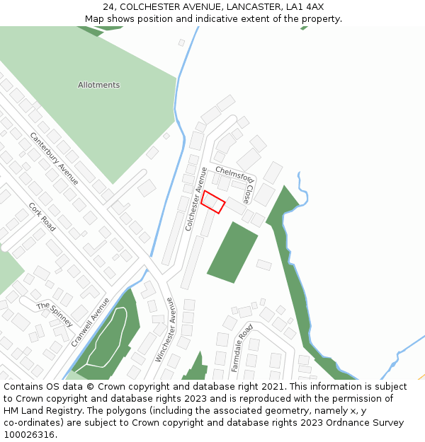 24, COLCHESTER AVENUE, LANCASTER, LA1 4AX: Location map and indicative extent of plot