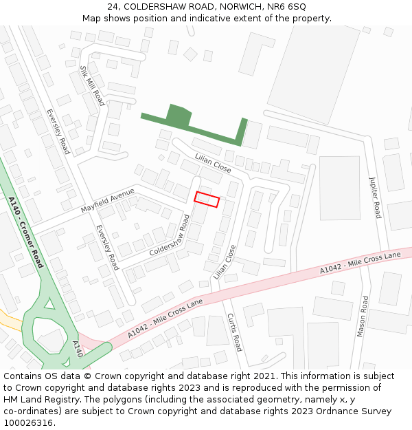 24, COLDERSHAW ROAD, NORWICH, NR6 6SQ: Location map and indicative extent of plot