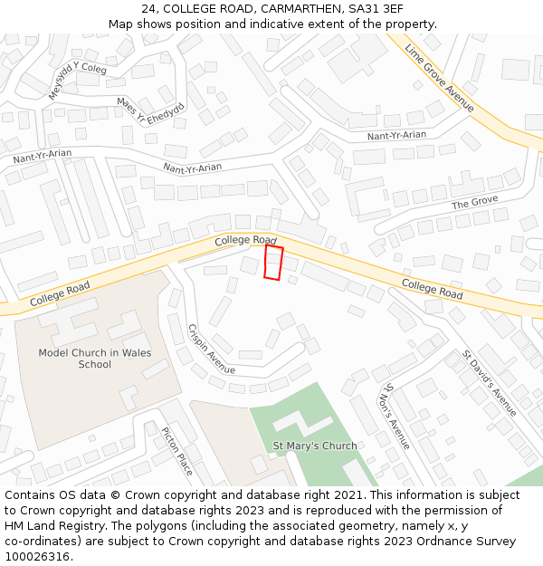 24, COLLEGE ROAD, CARMARTHEN, SA31 3EF: Location map and indicative extent of plot