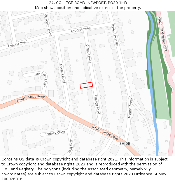 24, COLLEGE ROAD, NEWPORT, PO30 1HB: Location map and indicative extent of plot