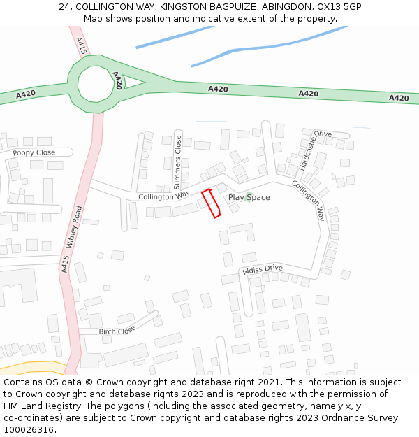 24, COLLINGTON WAY, KINGSTON BAGPUIZE, ABINGDON, OX13 5GP: Location map and indicative extent of plot