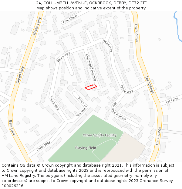 24, COLLUMBELL AVENUE, OCKBROOK, DERBY, DE72 3TF: Location map and indicative extent of plot